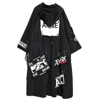 XITAO łączone Plus rozmiar czarny wykop dla kobiet fala długa z nadrukiem Streetwear kapturem dorywczo kobiet szeroki zwężone płaszcz 2019 ZLL1100 6